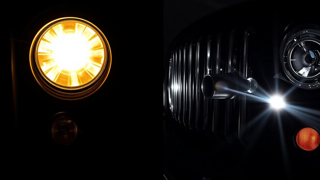 Jeep headlight split between foggy yellow oxidized lens and crystal clear restored lens